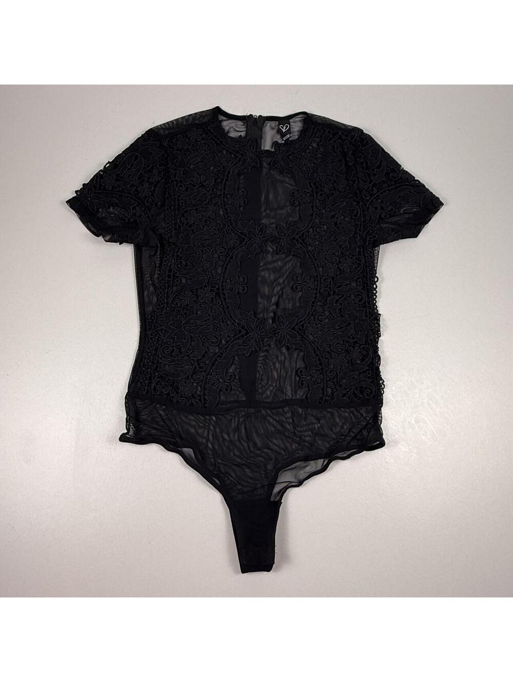 Windsor Black Lace Bodysuit with Floral Embroidery